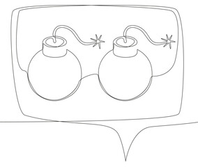 One continuous line of speech bubble with Bomb. Thin Line Illustration vector concept. Contour Drawing Creative ideas.