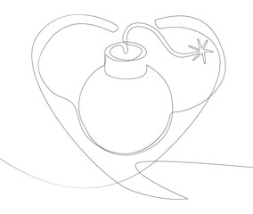 One continuous line of speech bubble with Bomb. Thin Line Illustration vector concept. Contour Drawing Creative ideas.