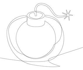 One continuous line of speech bubble with Bomb. Thin Line Illustration vector concept. Contour Drawing Creative ideas.