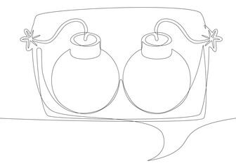 One continuous line of speech bubble with Bomb. Thin Line Illustration vector concept. Contour Drawing Creative ideas.