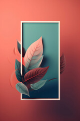 Leaves with Frame Plants Botanical Organic Pink Rose Red Teal Torquoise Generative AI