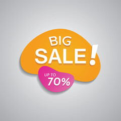 Big Sale banner, special offer tag, Up to 70% off, colorfull Website sticker on a gray abstract background. Vector eps 10