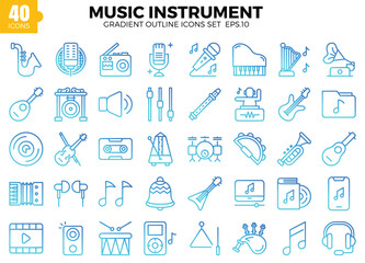 Music Instrument icon set (gradient outline). 
The collection includes web design, application design, UI design.

