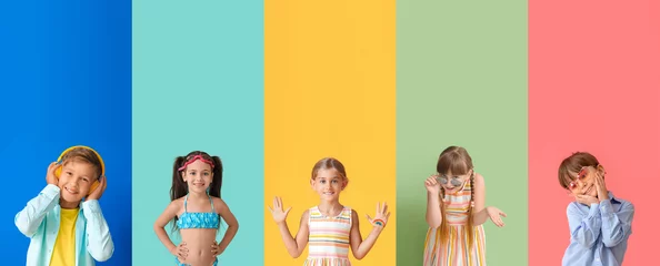 Zelfklevend Fotobehang Collection of little children on color background © Pixel-Shot