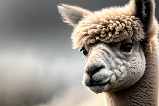 Very beautiful alpacas in the fog and with beautiful lighting. Generative AI