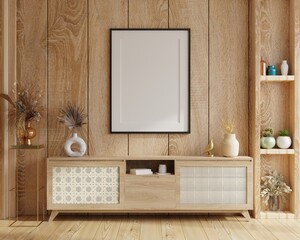 Mock up poster frame in scandinavian interior of living room.3d rendering