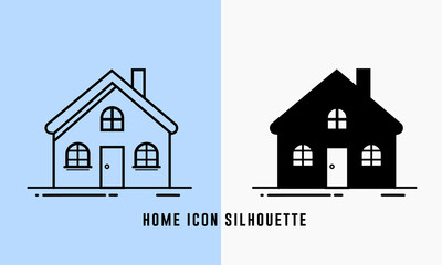 House outline vector silhouette, home icon line art drawing illustration