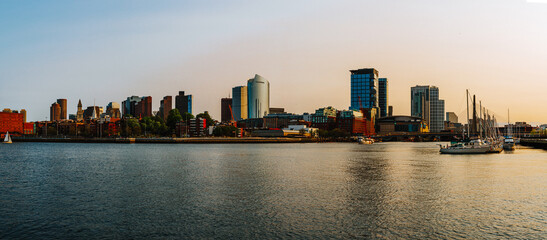 Boston City Skyline At Sunset