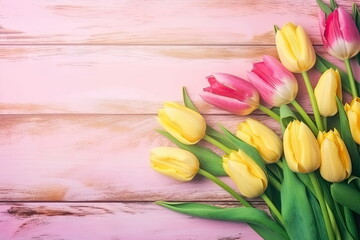 tulips flower with copy space on vintage wooden background