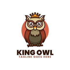 Vector Logo Illustration King Owl Simple Mascot Style.