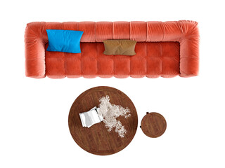 Top view sofa on white background