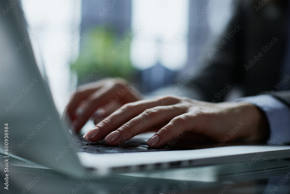 Wall mural close-up of male hands using laptop at office