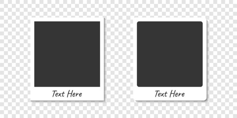 Polaroid photo frame mockup vector design template. Realistic framed photo curved corner transparent background