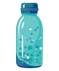 Transparent bottle of blue liquid refreshing drink