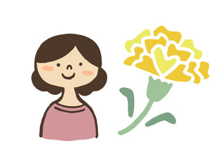 かわいいお母さんとカーネーション／手描きイラスト素材