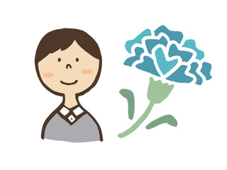 かわいいお父さんとカーネーション／手描きイラスト素材