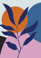 a drawing of a plant in digital format on a background of pastel figures and the sun in light shades