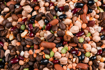 Miscellaneous mixed seeds in pile formed background texture