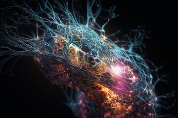 Artificial intelligence. Concept of digital networks. Development of science fiction technologies. Machine learning. Neural network Modern sci-fi. Service information technology system. Generative AI