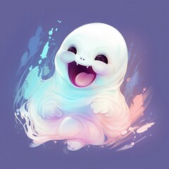 Cute laughing baby ghost with on the purple background created with Generative AI technology