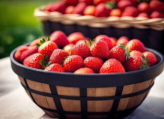 Strawberries in a basket. Generative Ai