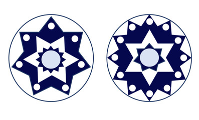 blue and white design, Mandala, dark blue star in circle print design for fabric print, blue flower pattern 