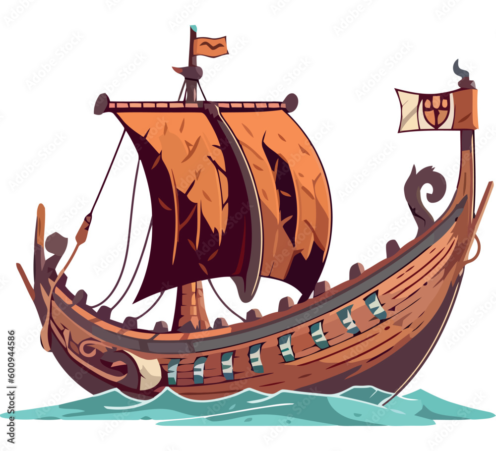 Wall mural Sailing ship on water waves vector illustration