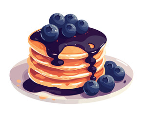 Stack of homemade pancakes with blueberry syrup