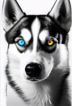 Black and white picture of husky dog 