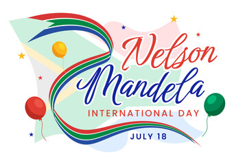 Fototapeta na wymiar Happy Nelson Mandela International Day Vector Illustration on 18 July with South Africa Flag in Flat Cartoon Hand Drawn Landing Page Templates