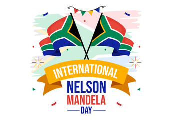 Happy Nelson Mandela International Day Vector Illustration on 18 July with South Africa Flag in Flat Cartoon Hand Drawn Landing Page Templates