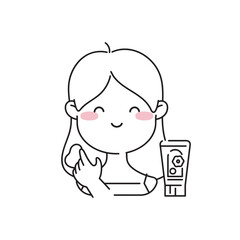 Young Woman Applying a Hair Mask Icon. Haircare isolated outline line art illustration on a white background. 