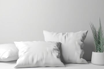Fototapeta na wymiar minimalist white bed with green plant accents Generative AI