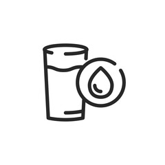 Drinking Water Icon. Outline Vector Glass Filled with Drinking Water with Water Drop Pictogram.