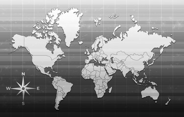 World Map Black and White Background