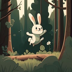 white bunny running in the jungle 