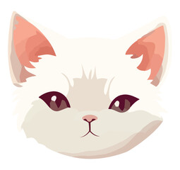 Cute cartoon kitten with fluffy fur sitting