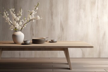 table setting with a vase of flowers and plates Generative AI