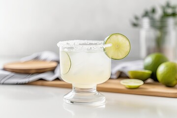 Fototapeta premium Cocktail with lime on the table. Generative AI.