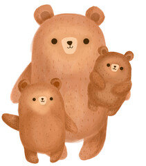 Familia oso de tres integrantes ilustrada sin fondo