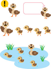 かわいいカルガモの親子イラスト