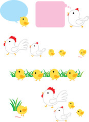 かわいいにわとり親子のイラスト