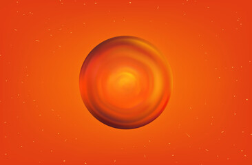 Bright flash, orange ball in space. Fiery surface sun 3d. A round, burning ball. Flame, sun energy or explosion in the universe. Light emission, star shine, magical effect. Vector illustration.