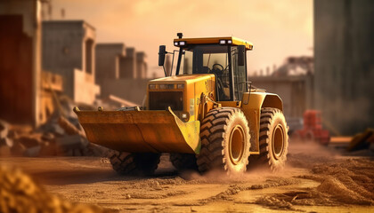 Photo a grader working at construction site. Realistic photograph