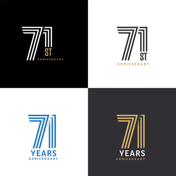 71 years anniversary vector number icon, birthday logo label, black, white and colors with stripe number