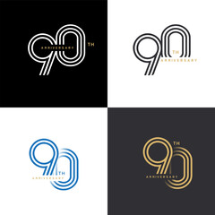 90 years anniversary vector number icon, birthday logo label, black, white and colors with stripe number © Endang