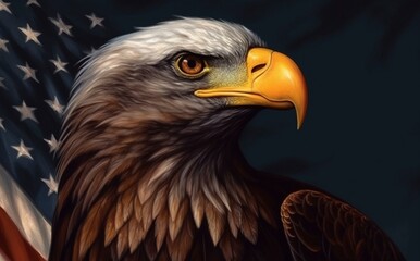 Fototapeta premium Águila calva con la bandera de Estados Unidos