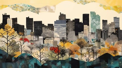 Collage Landscape from Tokyo. Generative Ai