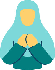 Islamic Woman with Hijab in Prayer Position Flat Hand Drawn Illustration