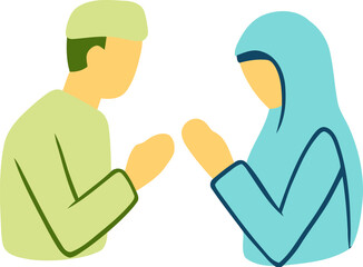 Islamic Family Gathering and Sorry Gesture Flat Hand Drawn Illustration